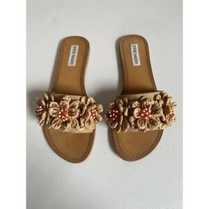 Steve‎ Madden Flat Slides Women Size 10 Beaded Floral Embellished Mule Sandals